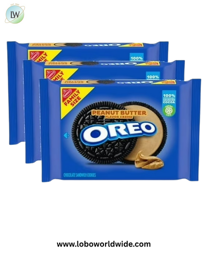 (3 pack) OREO Peanut Butter Creme Chocolate Sandwich Cookies, Family Size, 17 oz
