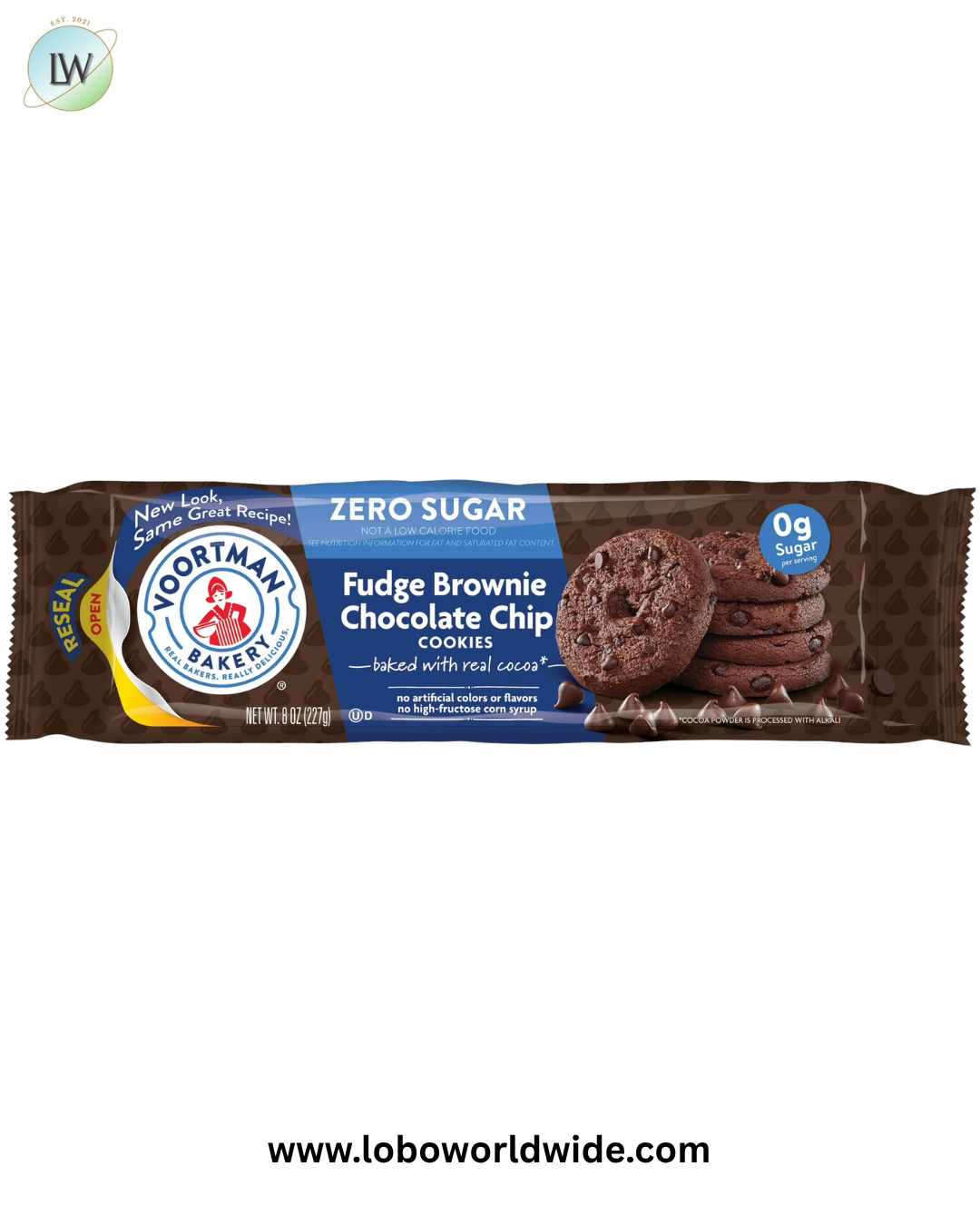 (3 pack) VOORTMAN Bakery Zero Sugar Fudge Brownie Chocolate Chip Cookies 8 oz (Pack of 3)