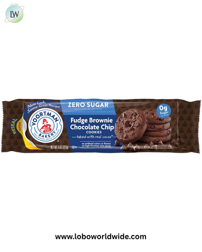 (3 pack) VOORTMAN Bakery Zero Sugar Fudge Brownie Chocolate Chip Cookies 8 oz (Pack of 3)