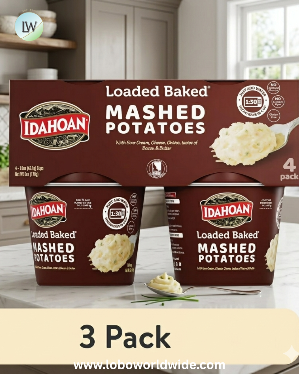 (3 pack) Idahoan Loaded Baked Mashed Potatoes, 1.5 oz Cups, 4 Pack