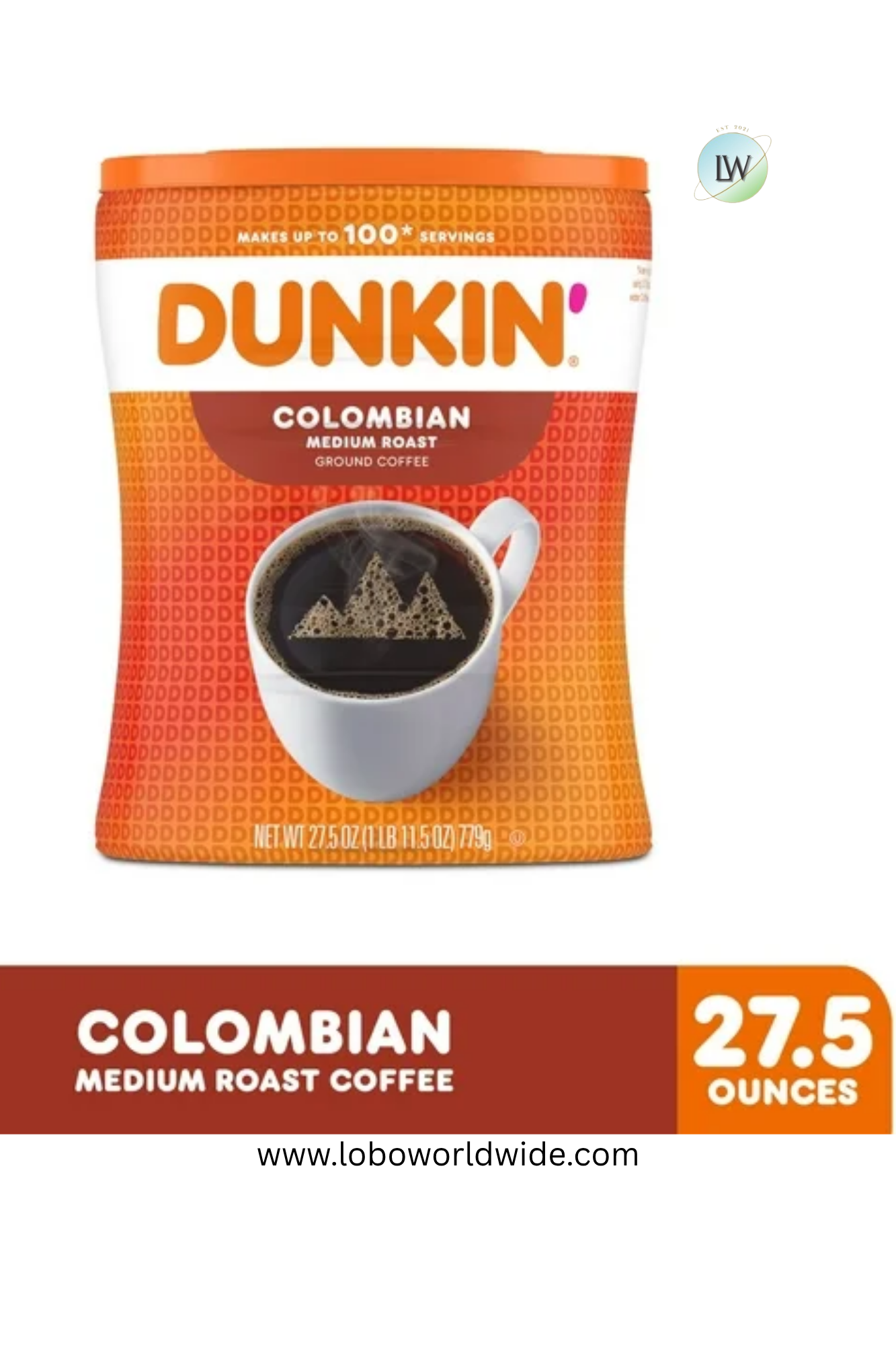 Dunkin’ Colombian Medium Roast Ground Coffee, 27.5 oz Canister