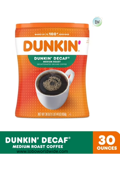Dunkin’ Decaf Medium Roast Ground Coffee, 30 oz Canister