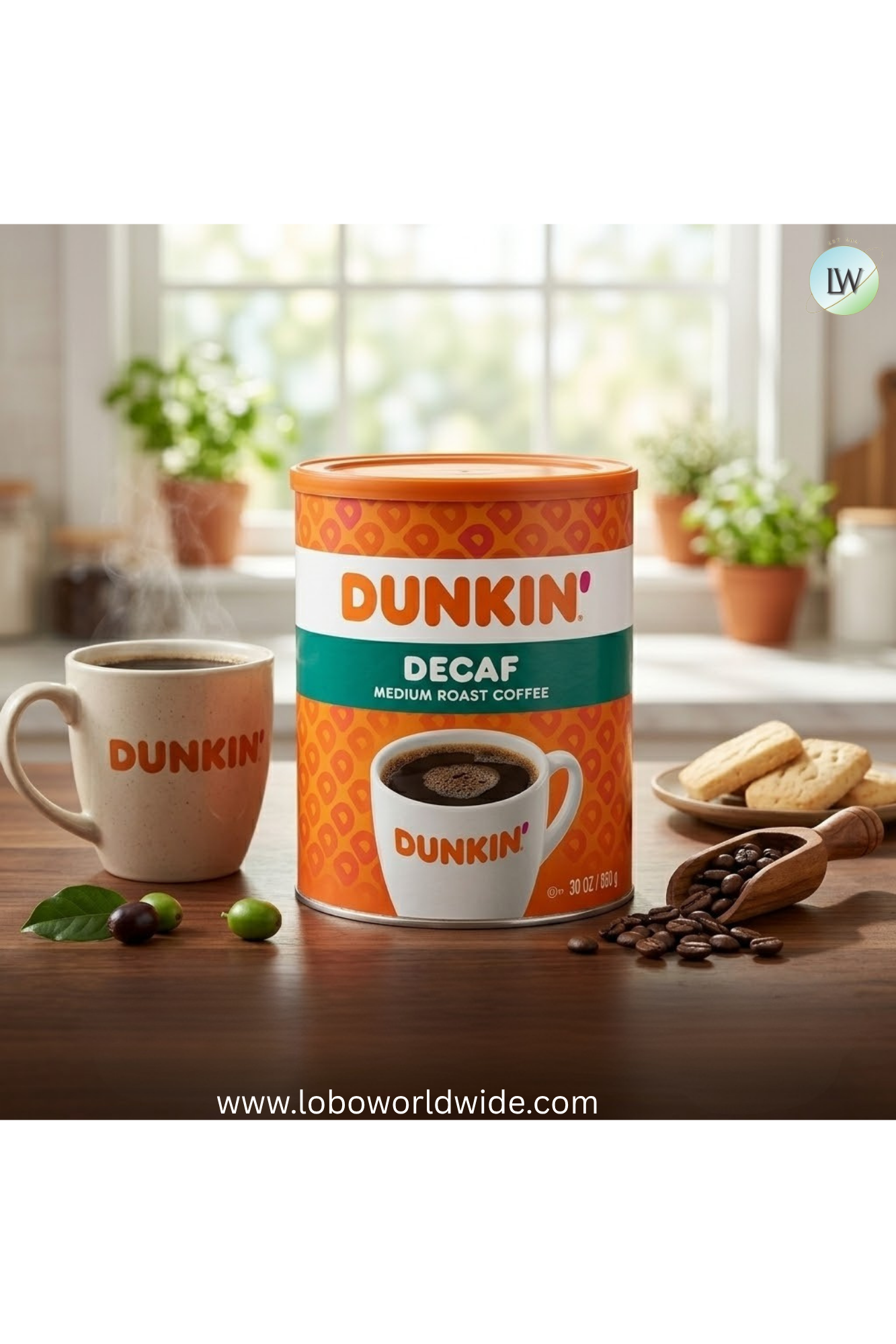 Dunkin’ Decaf Medium Roast Ground Coffee, 30 oz Canister