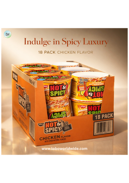 Nissin, Hot & Spicy Noodle Bowl, Chicken, 3.32 oz, 18-Count