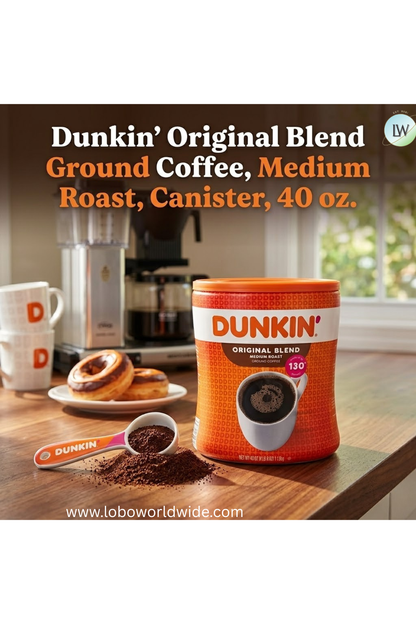 Dunkin' Original Blend Ground Coffee, Medium Roast, Canister, 40 oz.