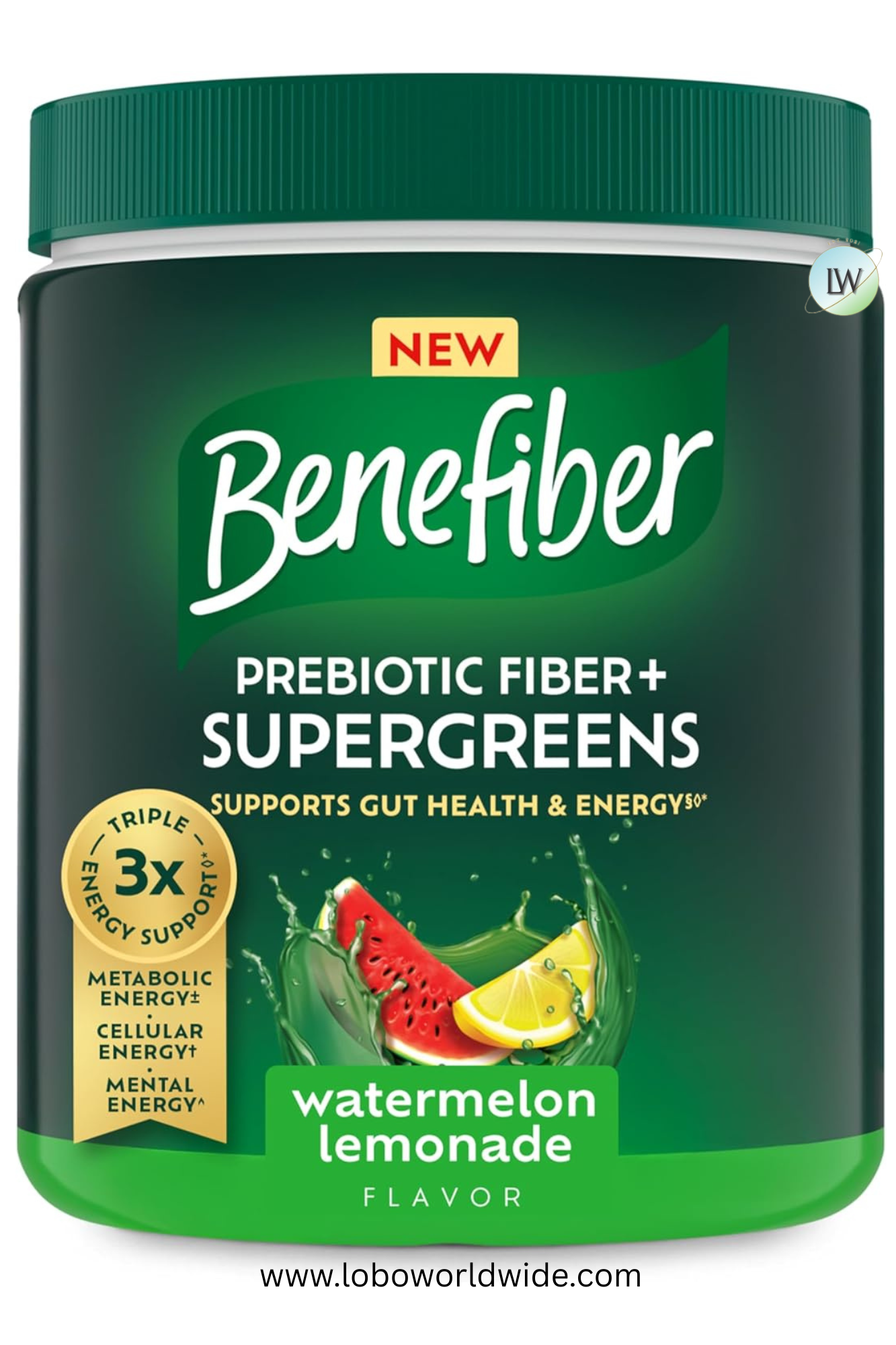 Benefiber Prebiotic Fiber + Supergreens Dietary Supplement Powder, Watermelon Lemonade Flavor, 8.8 oz