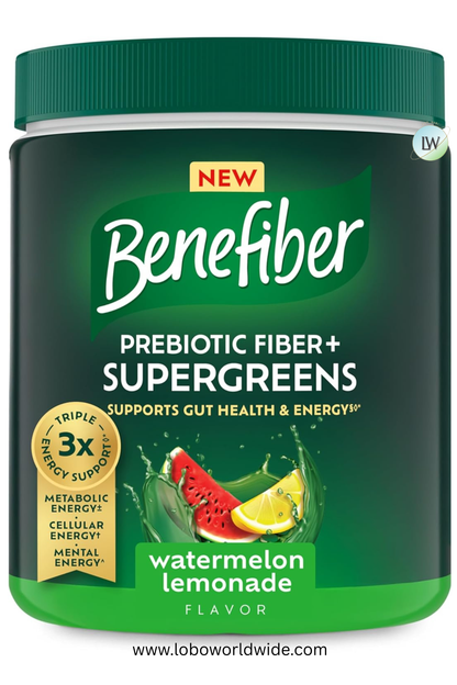 Benefiber Prebiotic Fiber + Supergreens Dietary Supplement Powder, Watermelon Lemonade Flavor, 8.8 oz