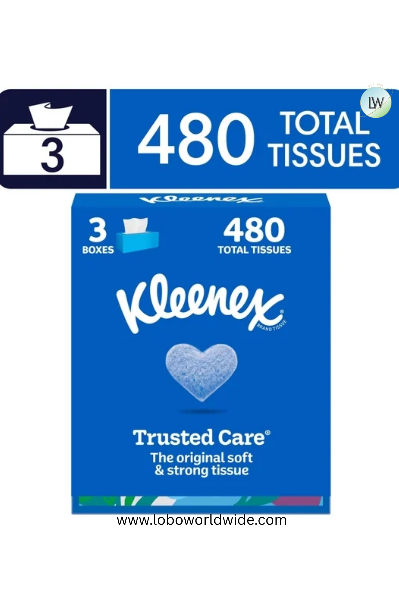 Kleenex Trusted Care Facial Tissues, 2-Ply, 480 Tissues (3 Flat Boxes)