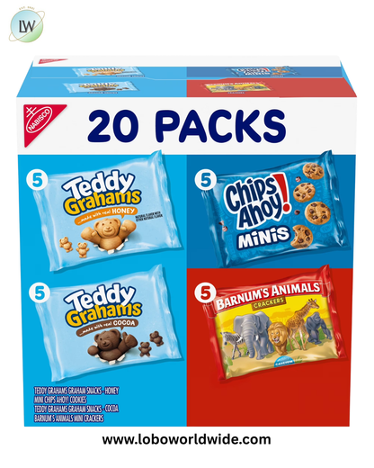 Nabisco Variety Pack, Barnum's Animal Crackers, Teddy Grahams & CHIPS AHOY! Cookies, 20 Snack Packs