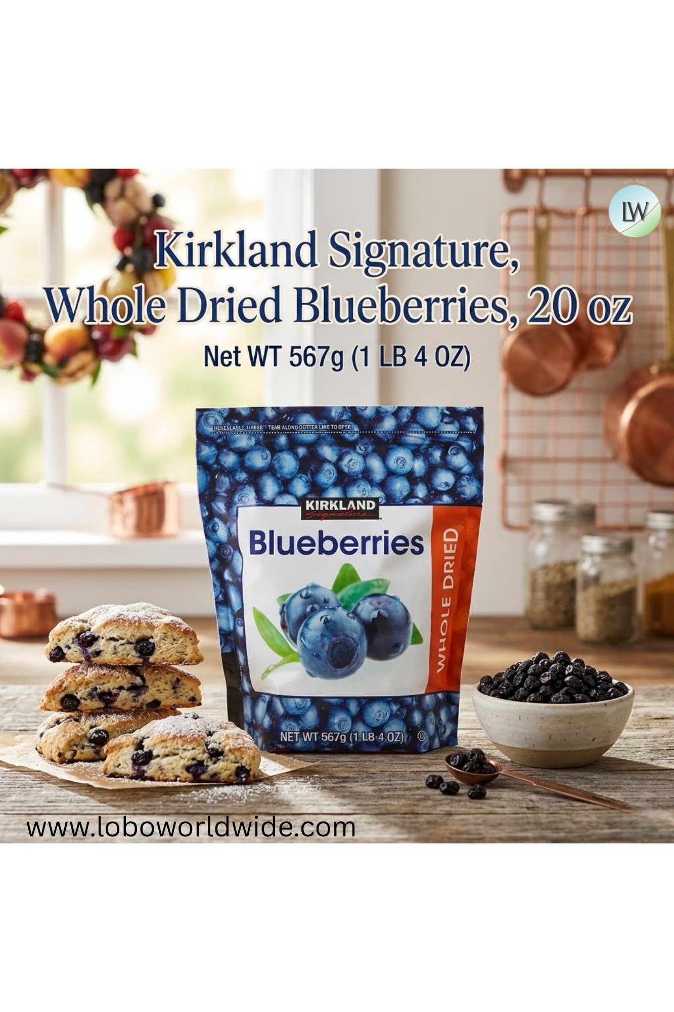 Kirkland Signature, Whole Dried Blueberries, 20 oz