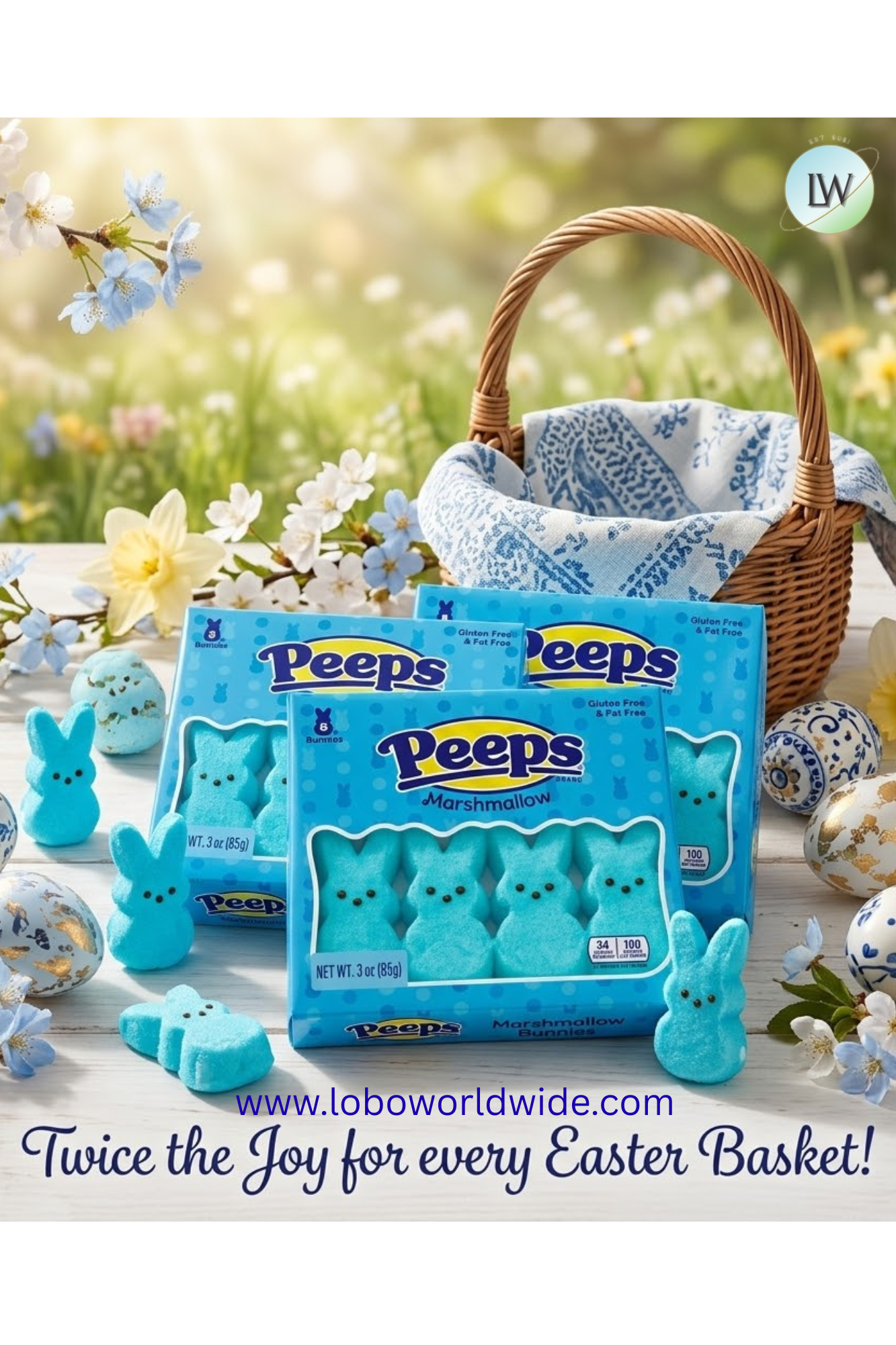 PEEPS, Blue Marshmallow Bunnies Easter Candy, 8 Count (3.0 Ounce) - pack of 3