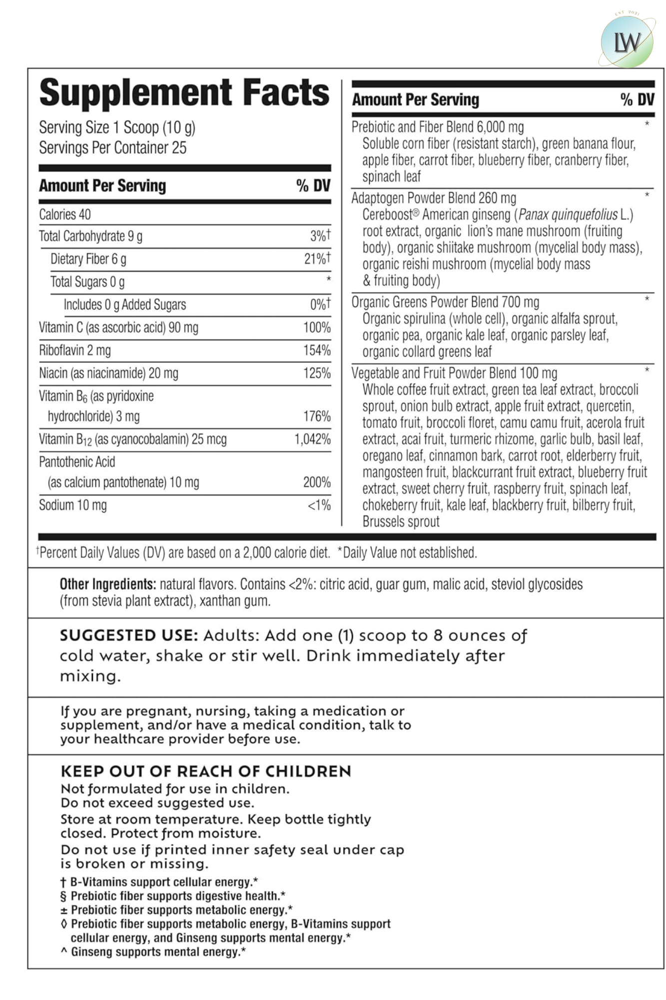 Benefiber Prebiotic Fiber + Supergreens Dietary Supplement Powder, Watermelon Lemonade Flavor, 8.8 oz