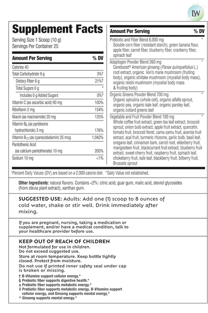 Benefiber Prebiotic Fiber + Supergreens Dietary Supplement Powder, Watermelon Lemonade Flavor, 8.8 oz