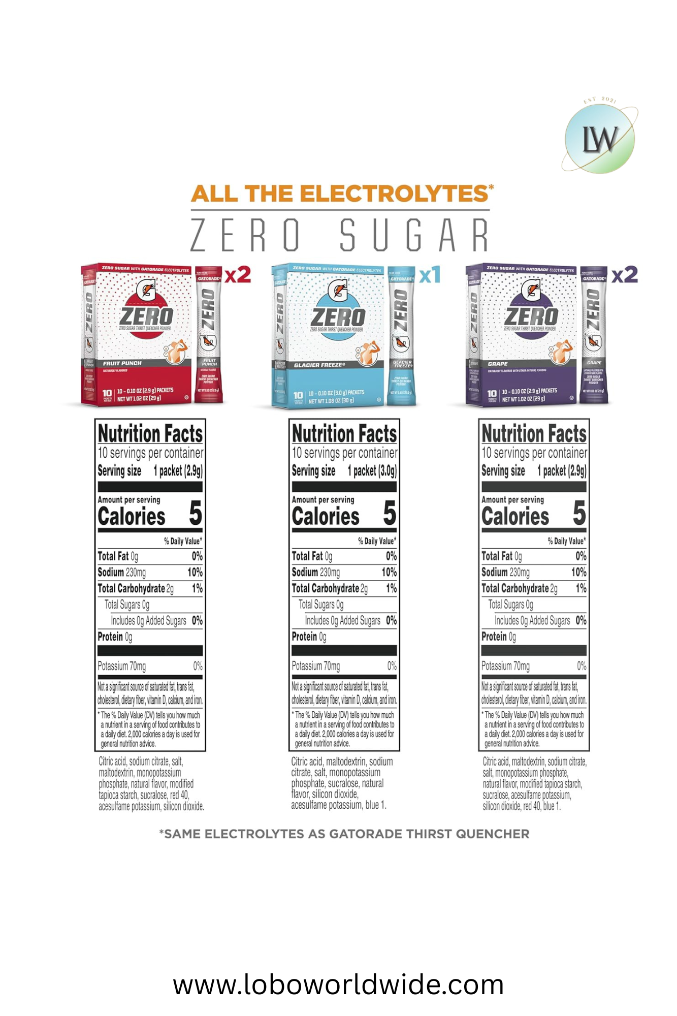 Gatorade G Zero Sports Drink Mix Powder Packets(Various Sizes & Flavours)