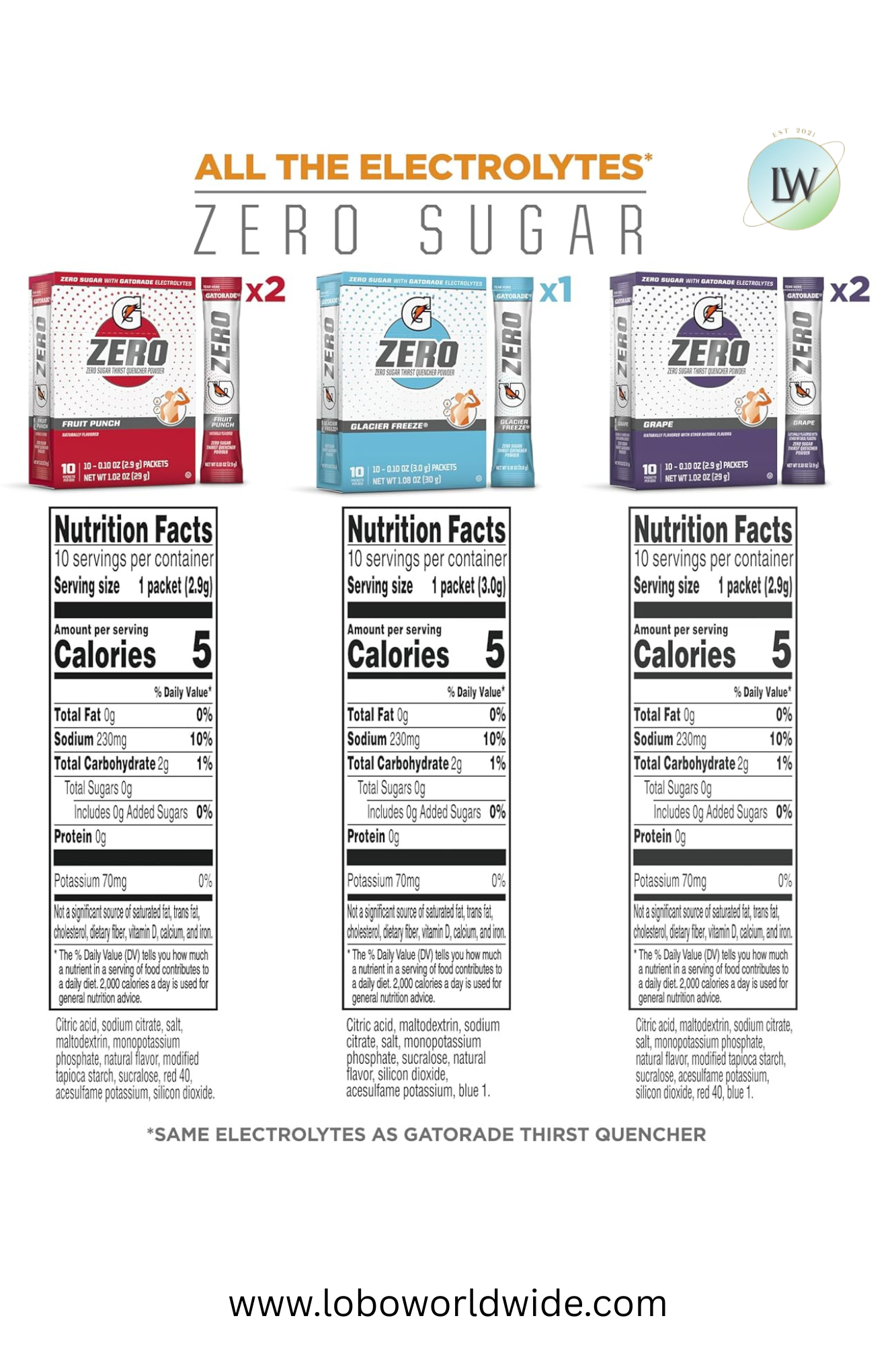Gatorade G Zero Sports Drink Mix Powder Packets(Various Sizes & Flavours)