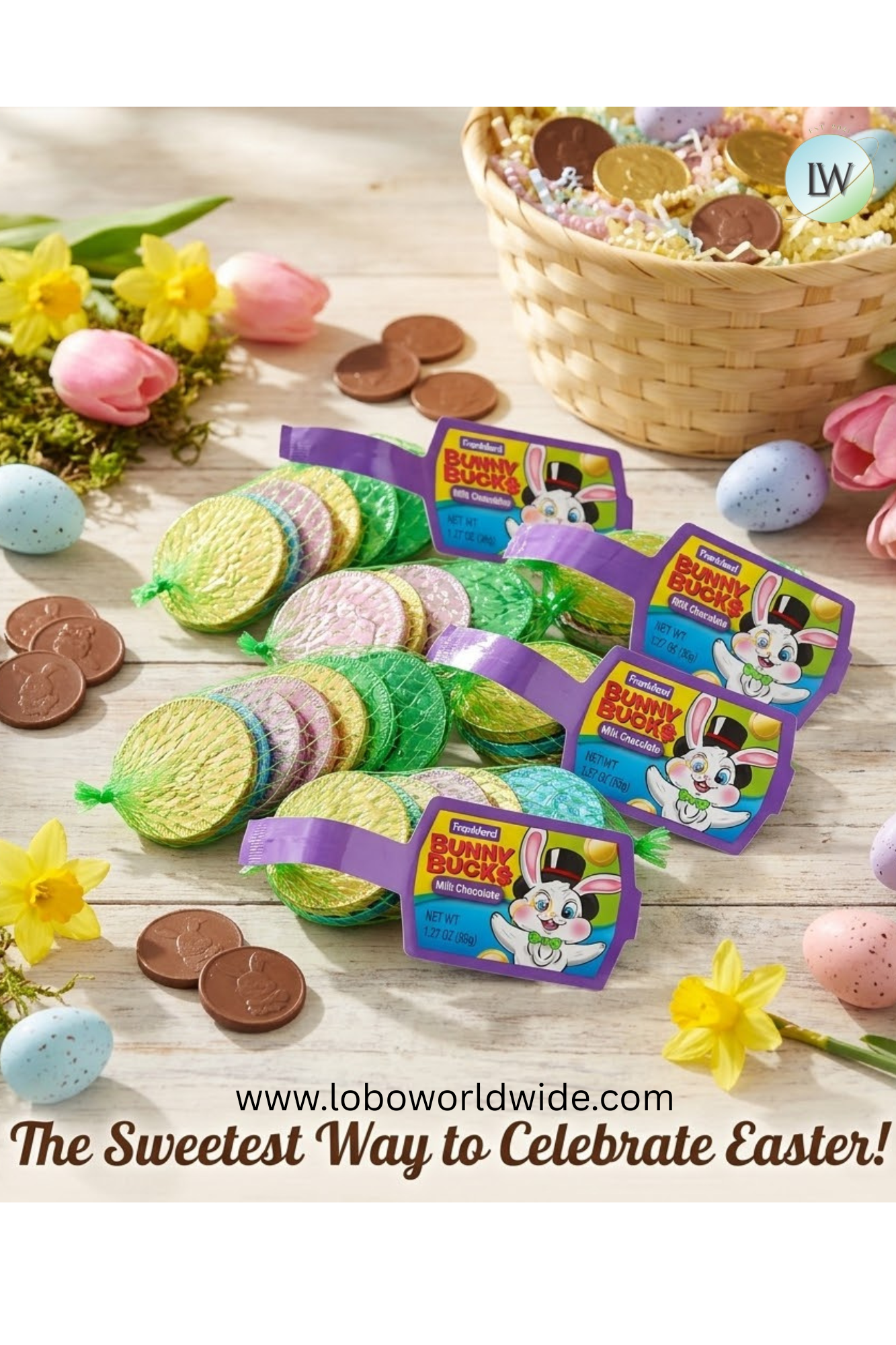 Frankford Bunny Bucks Easter Milk Chocolate Foil Coins in Mesh Bag 1.27oz - pack of 5