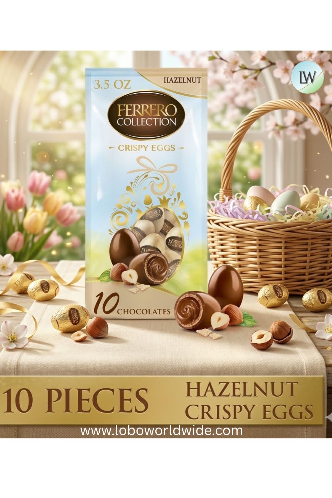 Ferrero Collection Chocolate Crispy Eggs with Creamy Hazelnut Filling, Easter Candy for Baskets, 3.5 oz