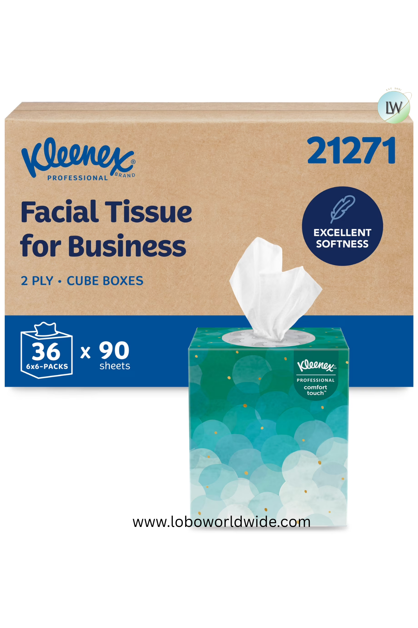 Kleenex Professional Facial Tissue, 2-Ply, 3,240 Tissues, 36 Cube Boxes