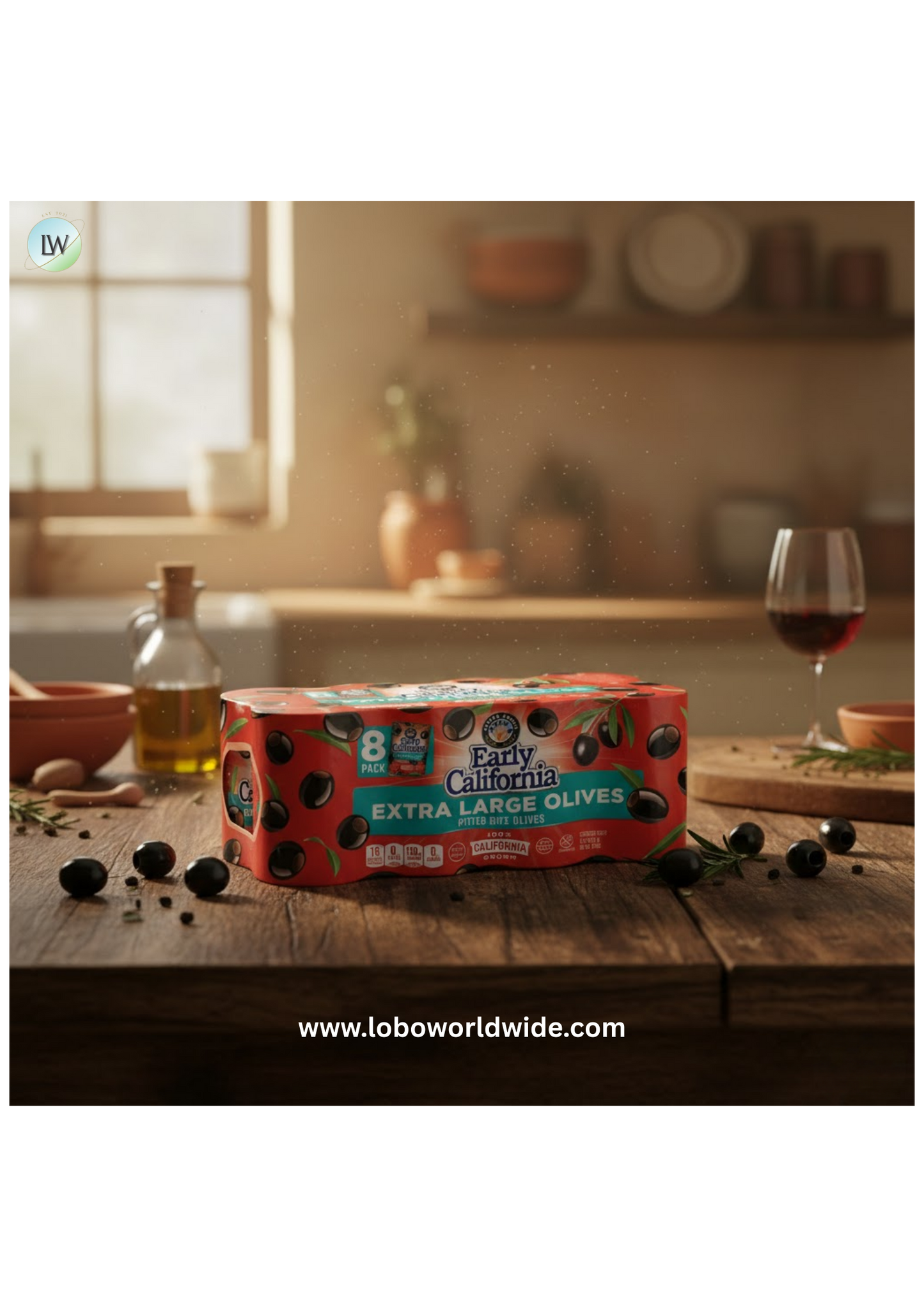 Early California Extra-Large Pitted Olives, 6 oz., 8 pk.