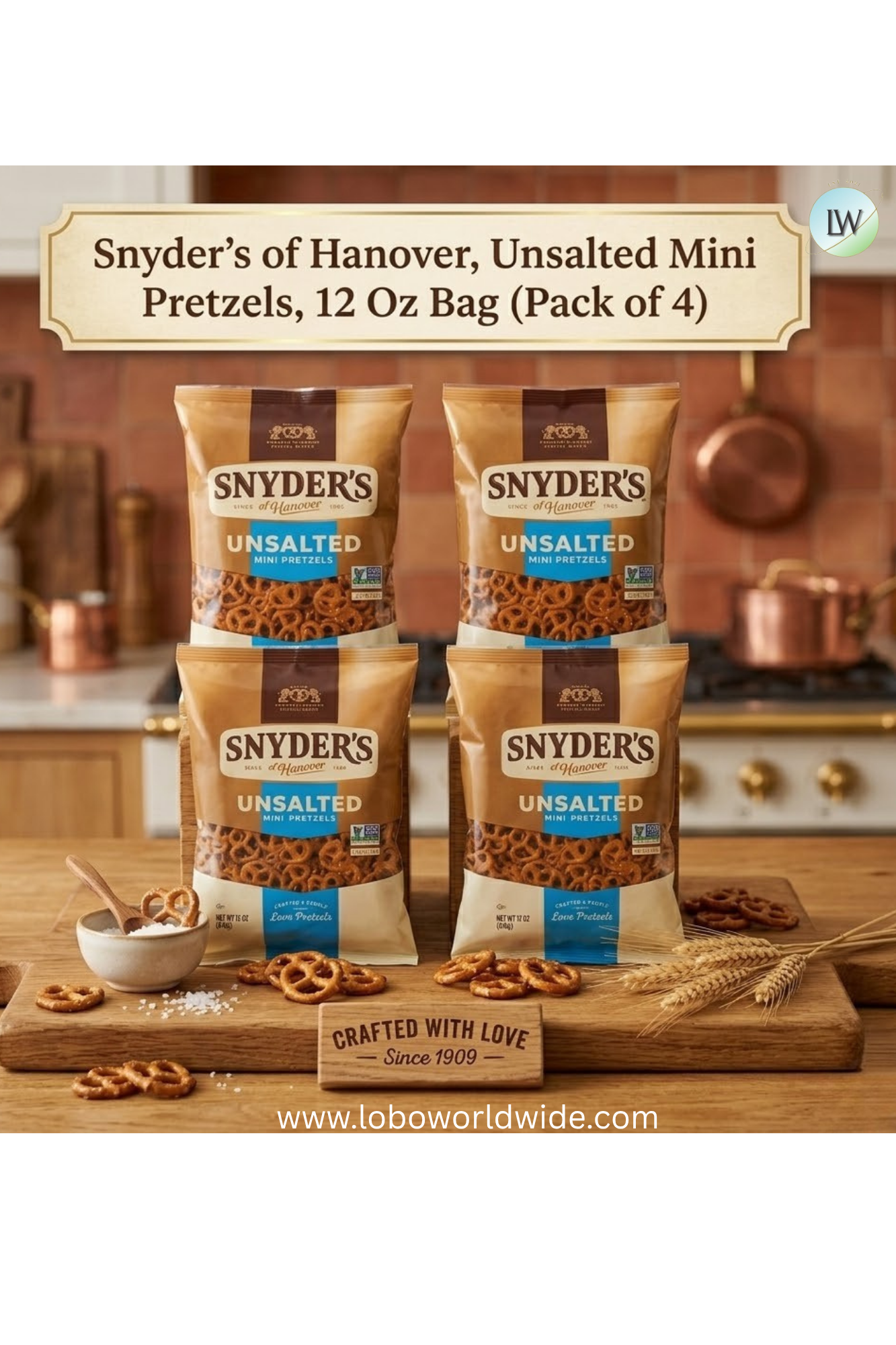 Snyder's of Hanover, Unsalted Mini Pretzels, 12 oz (Pack of 4)
