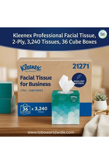 Kleenex Professional Facial Tissue, 2-Ply, 3,240 Tissues, 36 Cube Boxes