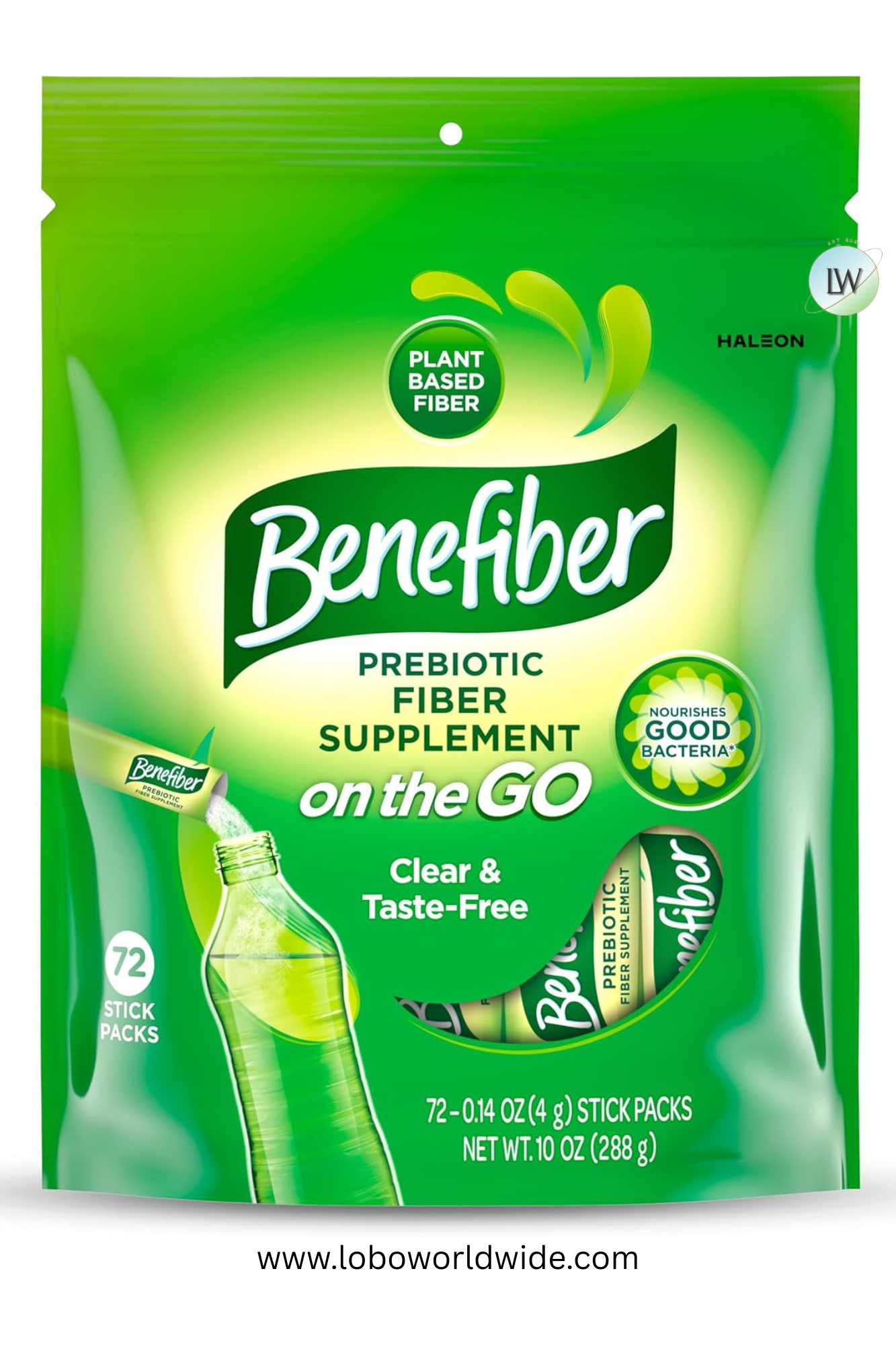 Benefiber On The Go Prebiotic Fiber Supplement Powder for Digestive Health, Unflavored - 72 Sticks