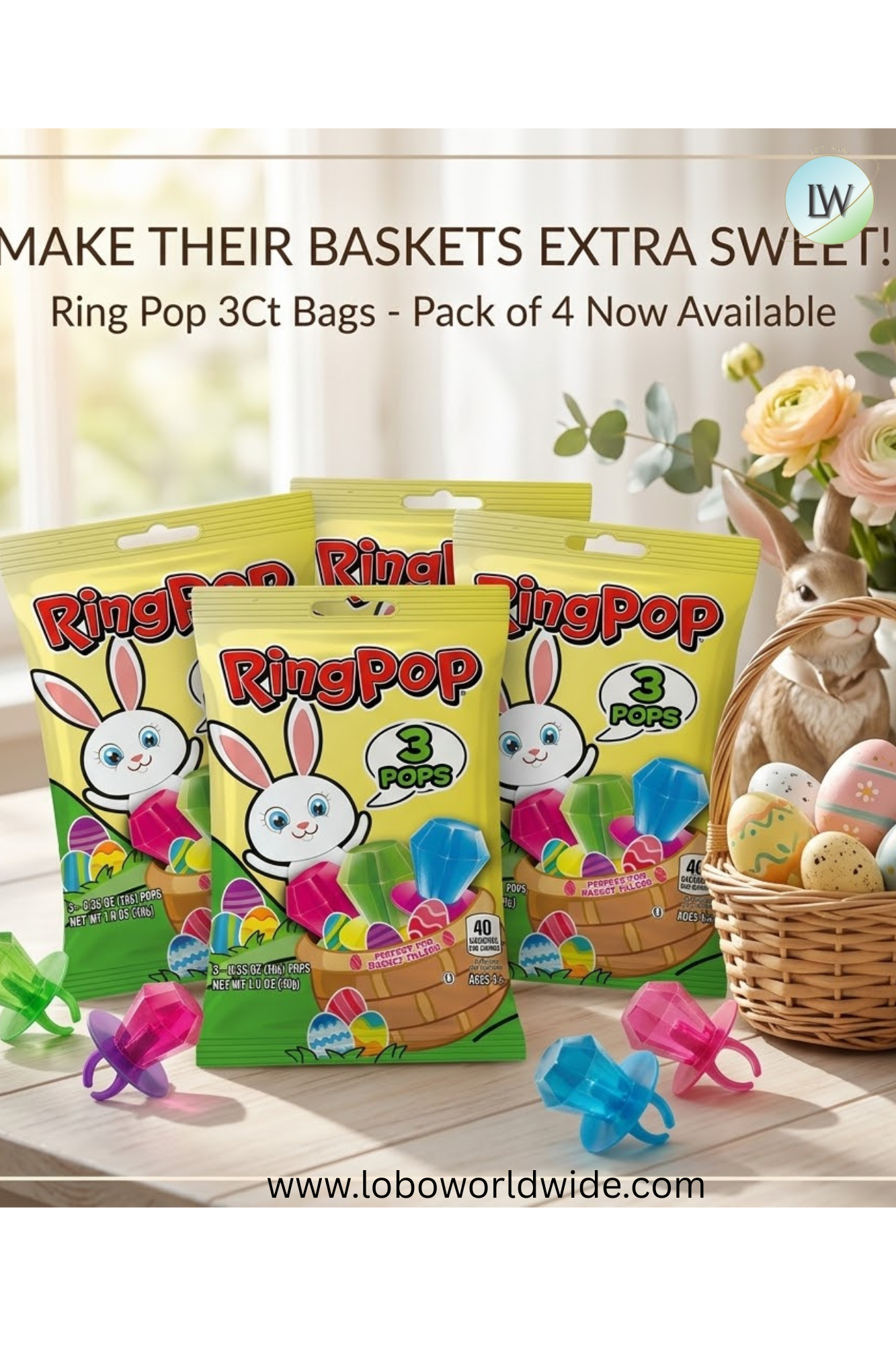 Ring Pop Easter Lollipops - Fun Easter Candy - 3Ct Bag - pack of 4
