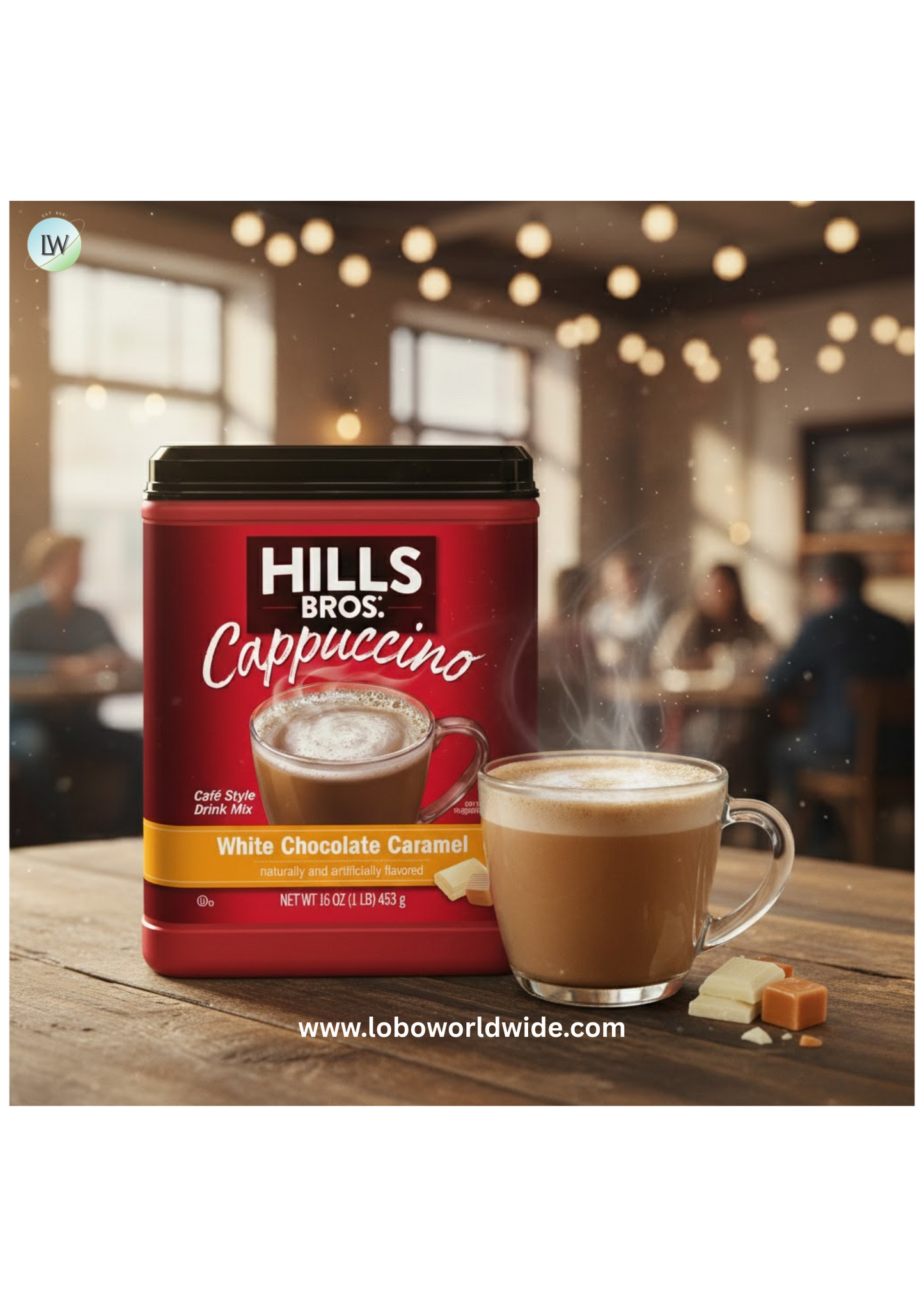 Hills Bros. Instant Cappuccino Mix, White Chocolate Caramel Cappuccino 16 Ounce (Pack of 2)
