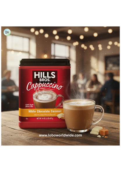 Hills Bros. Instant Cappuccino Mix, White Chocolate Caramel Cappuccino 16 Ounce (Pack of 2)