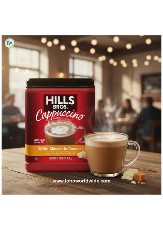 Hills Bros. Instant Cappuccino Mix, White Chocolate Caramel Cappuccino 16 Ounce (Pack of 2)