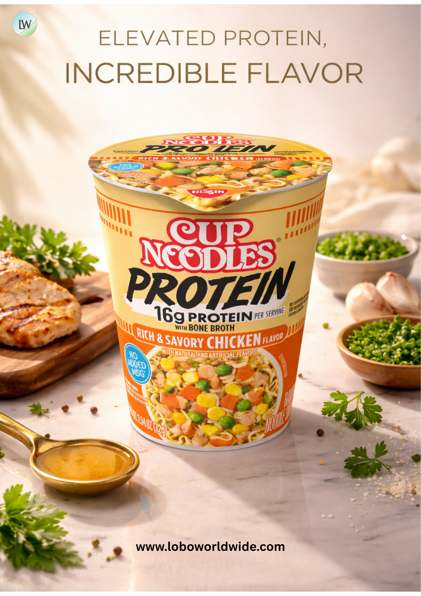 Nissin Cup Noodles Protein Ramen, Chicken Flavor with Bone Broth, 16g Protein, 2.54 Ounce Cup (Pack of 6)