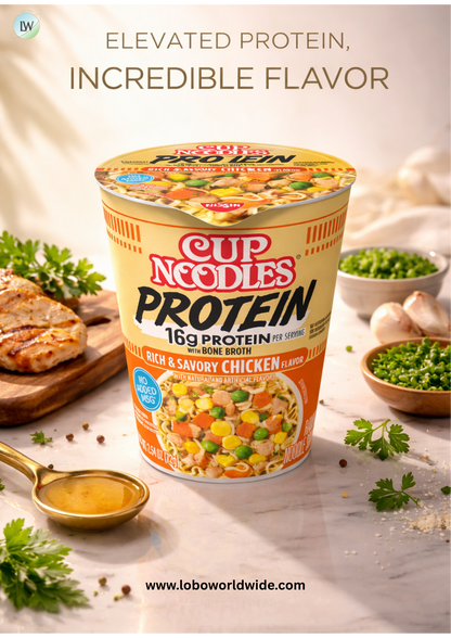 Nissin Cup Noodles Protein Ramen, Chicken Flavor with Bone Broth, 16g Protein, 2.54 Ounce Cup (Pack of 6)