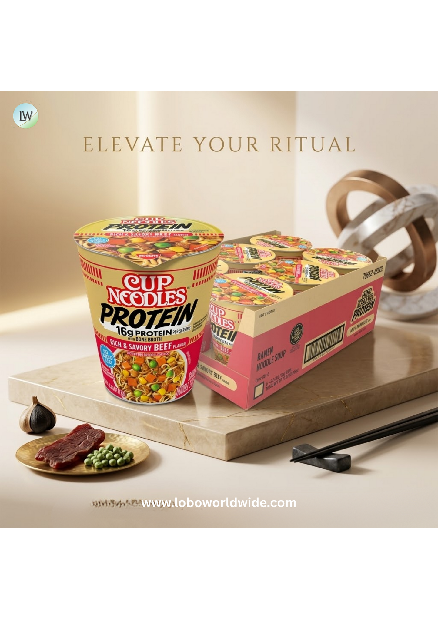 Nissin Cup Noodles Protein Ramen, Beef Flavor with Bone Broth, 16g Protein, 2.54 Ounce Cup (Pack of 6)
