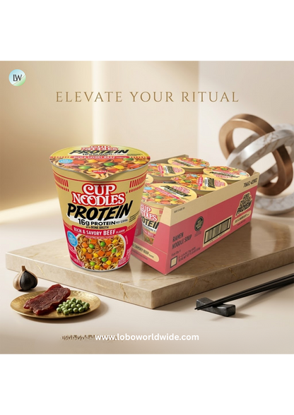Nissin Cup Noodles Protein Ramen, Beef Flavor with Bone Broth, 16g Protein, 2.54 Ounce Cup (Pack of 6)