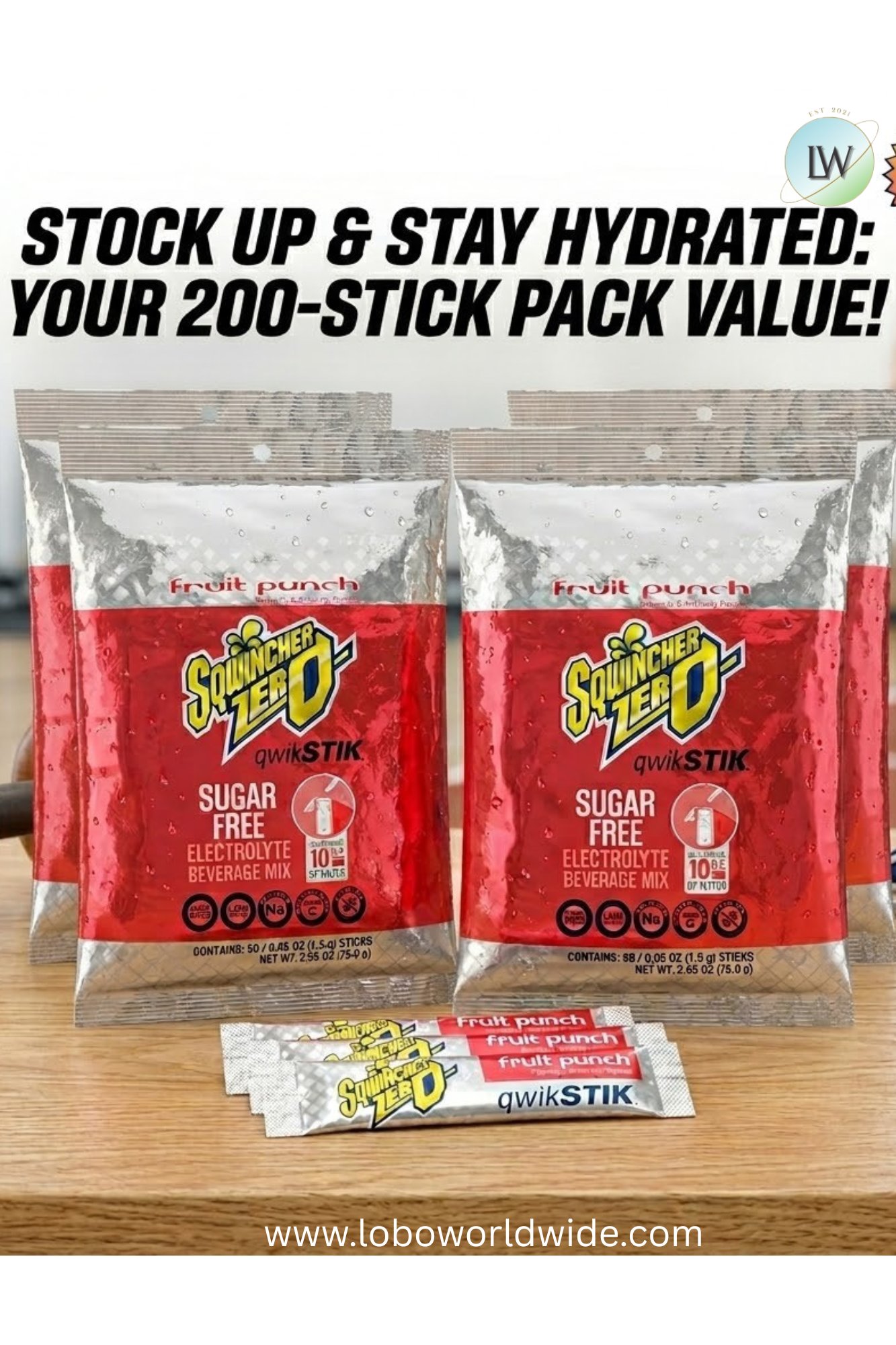 Sqwincher Quick Stiks, Sugar Free Drink Mix Powder, 10 oz Yield Per Unit,200PK(Various Flavours)