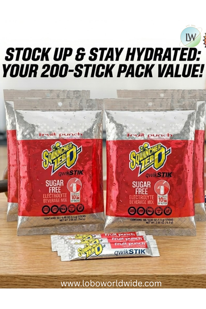 Sqwincher Quick Stiks, Sugar Free Drink Mix Powder, 10 oz Yield Per Unit,200PK(Various Flavours)