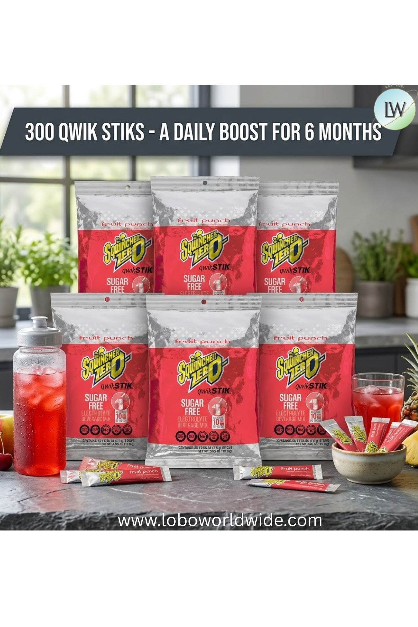Sqwincher Qwik Stik ZERO Sugar, 0.06 oz, Pack, Yields 10 oz- 300 STICKS(Various Flavours)