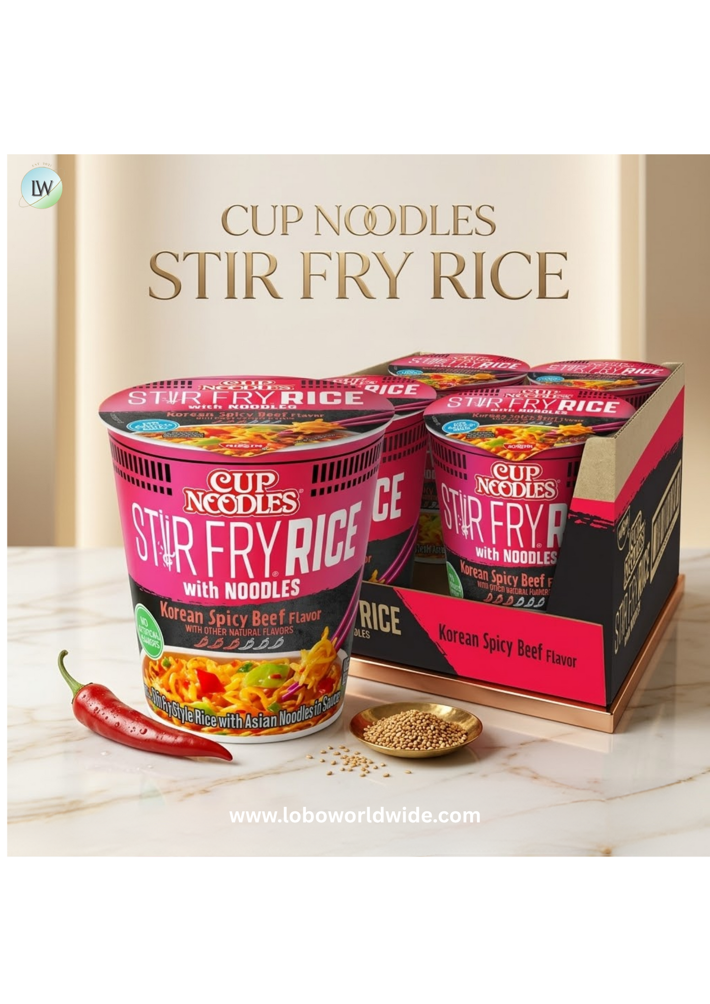 Nissin Cup Noodles Stir Fry Rice with Noodles, Spicy Beef Flavor, 2.68 Ounce (Pack of 6)