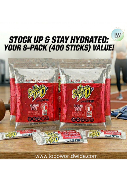 Sqwincher Qwik Stik ZERO Sugar, 0.06 oz, Pack, Yields 10 oz- 400 STICKS(Various Flavours)
