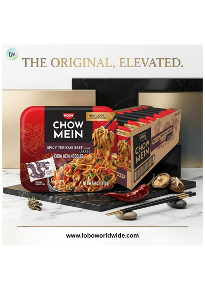 Nissin Chow Mein Noodles, Spicy Teriyaki Beef, 10g Protein, 4 Ounce (Pack of 8)