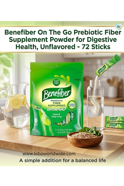 Benefiber On The Go Prebiotic Fiber Supplement Powder for Digestive Health, Unflavored - 72 Sticks
