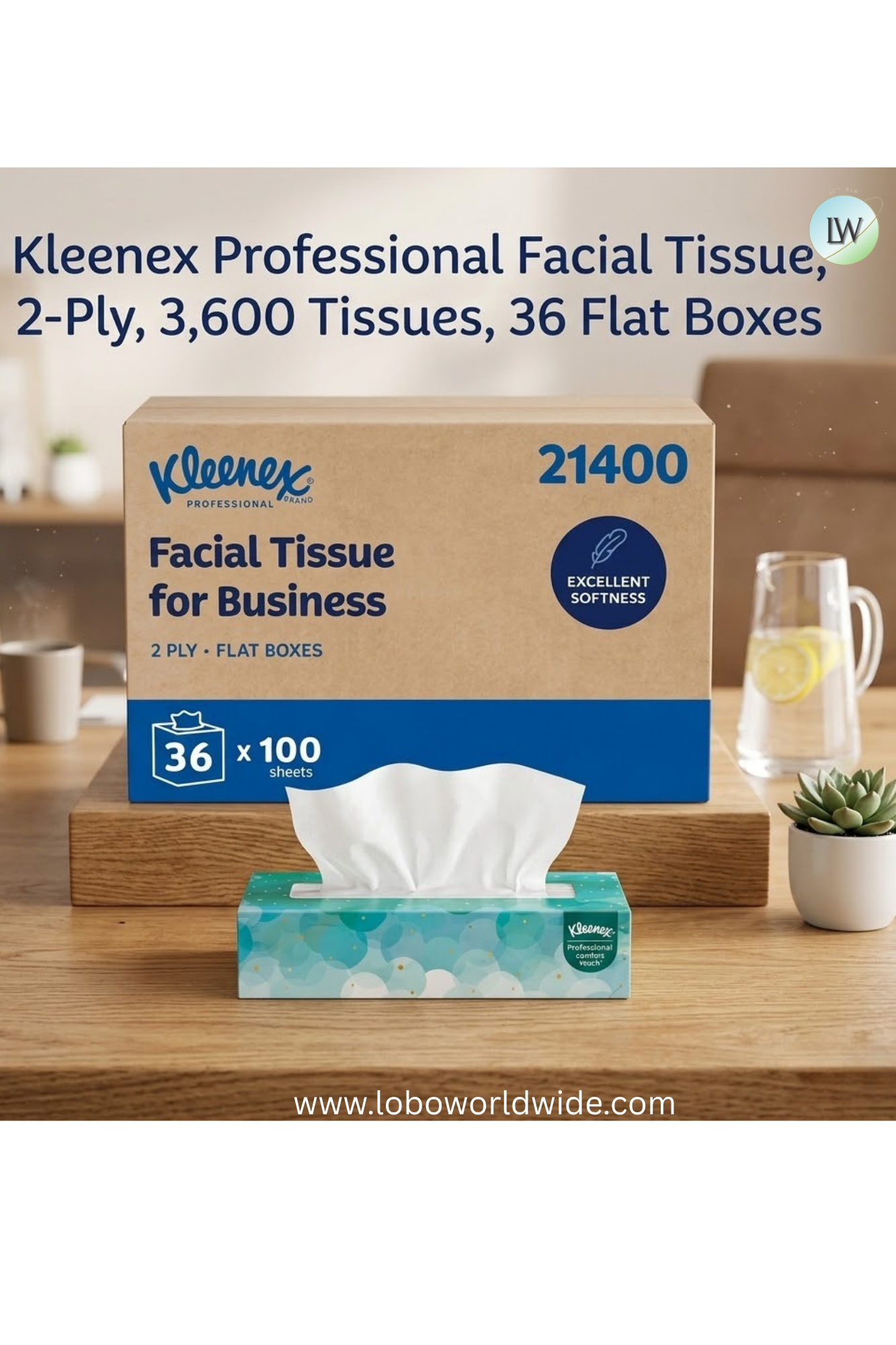 Kleenex Professional Facial Tissue, 2-Ply, 3,600 Tissues, 36 Flat Boxes