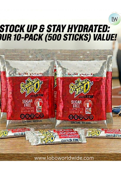 Sqwincher Quick Stiks, Sugar Free Drink Mix Powder, 10 oz Yield Per Unit,500PK(Various Flavours)