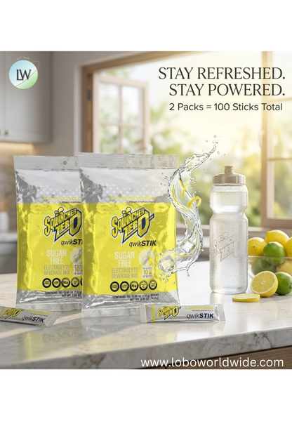 Sqwincher Quick Stiks, Sugar Free Drink Mix Powder, 10 oz Yield Per Unit,100PK(Various Flavours)