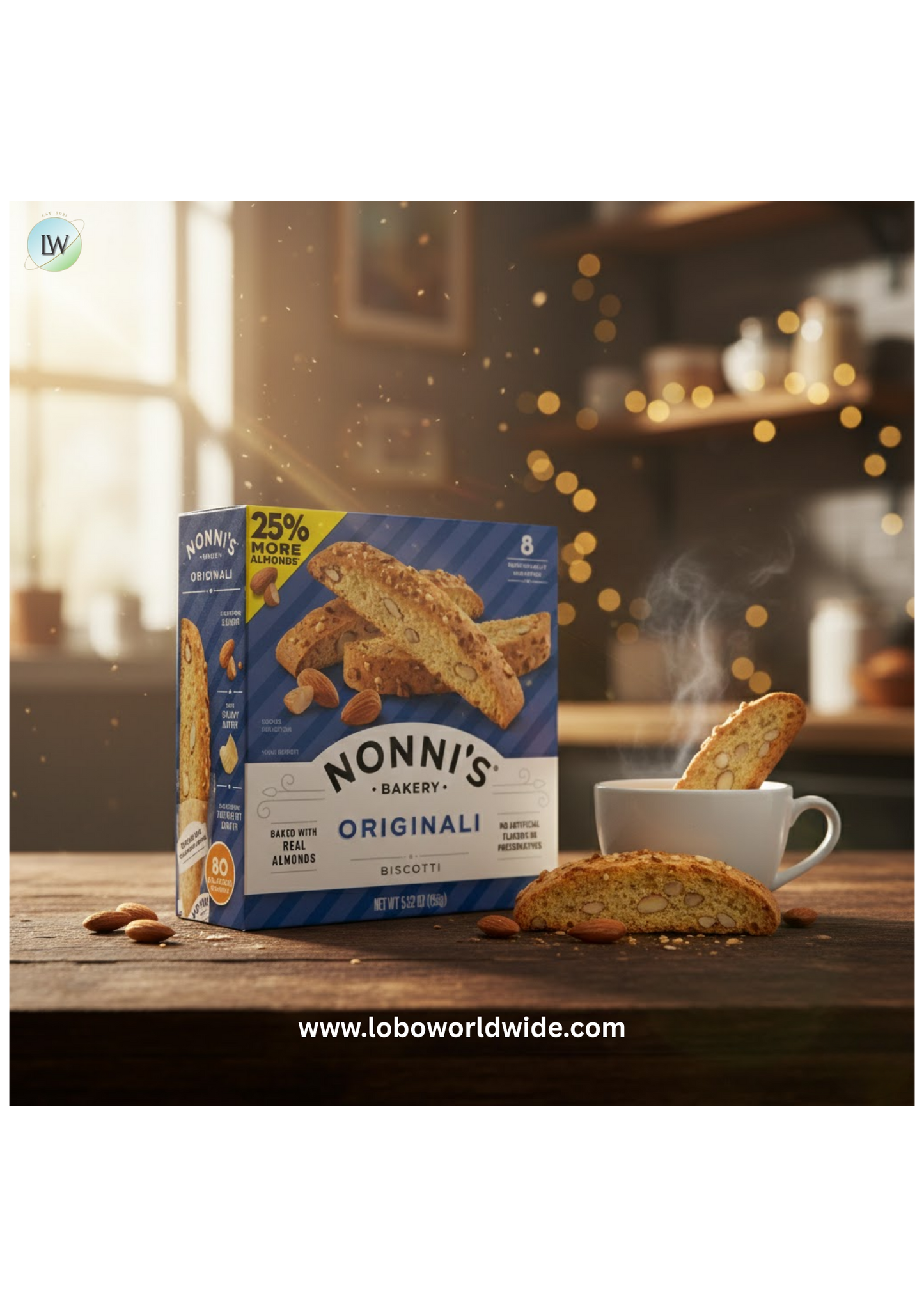 Nonni's, Originali Biscotti, Almond Cookie, 5.52 oz (156g), 8 Ct, Individually Wrapped & Ready to Eat