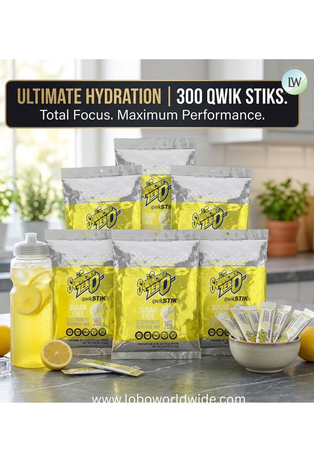 Sqwincher Quick Stiks, Sugar Free Drink Mix Powder, 10 oz Yield Per Unit,300PK(Various Flavours)