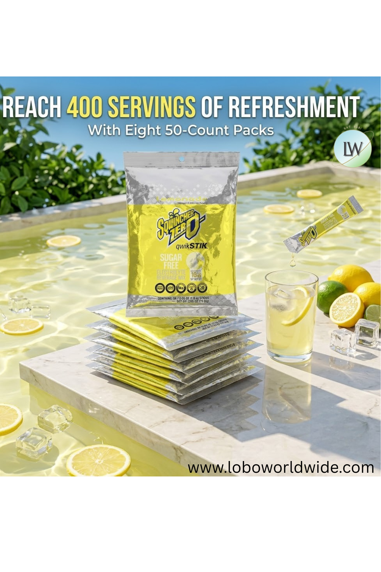 Sqwincher Quick Stiks, Sugar Free Drink Mix Powder, 10 oz Yield Per Unit,400PK(Various Flavours)