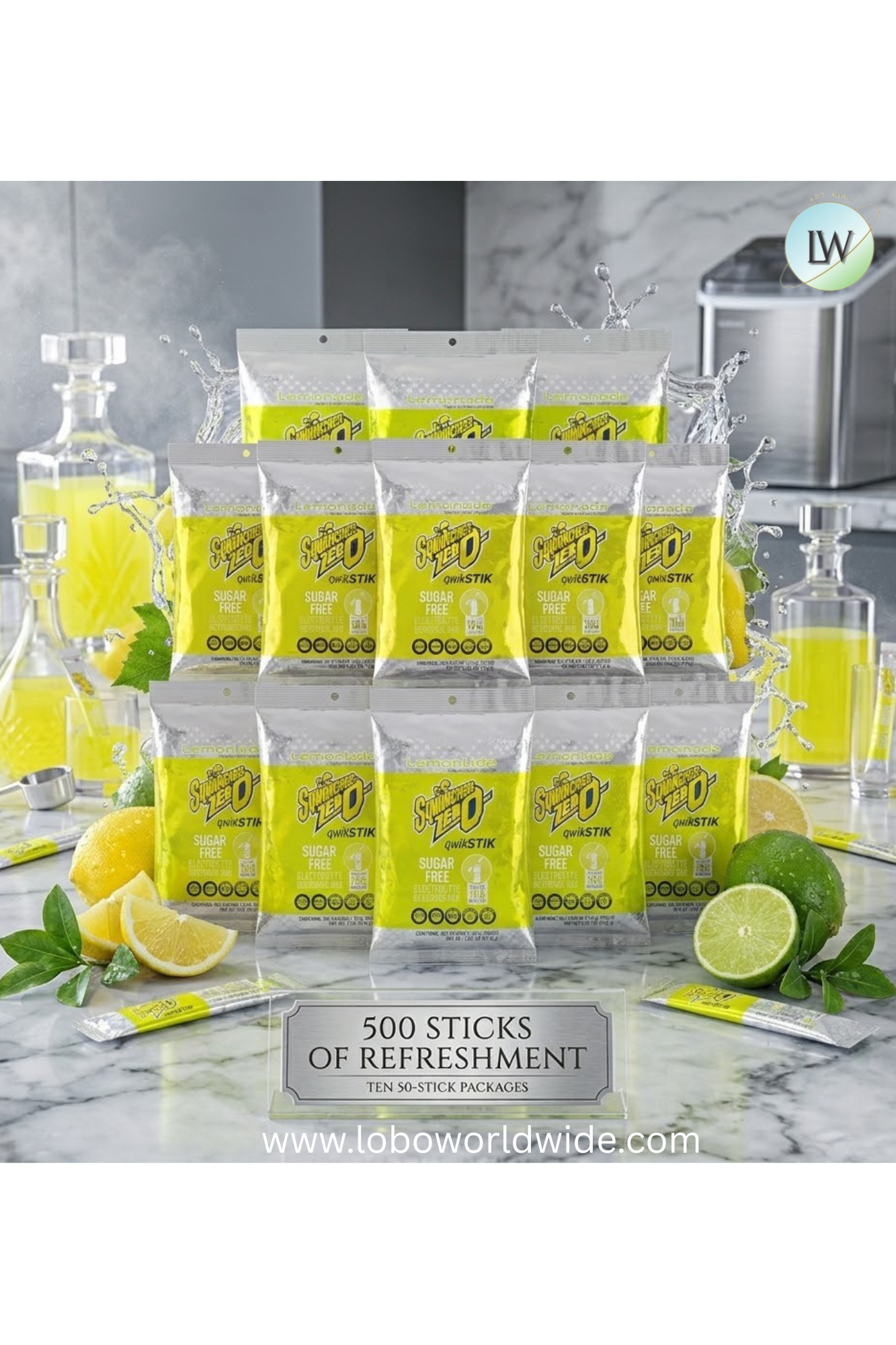 Sqwincher Quick Stiks, Sugar Free Drink Mix Powder, 10 oz Yield Per Unit,500PK(Various Flavours)