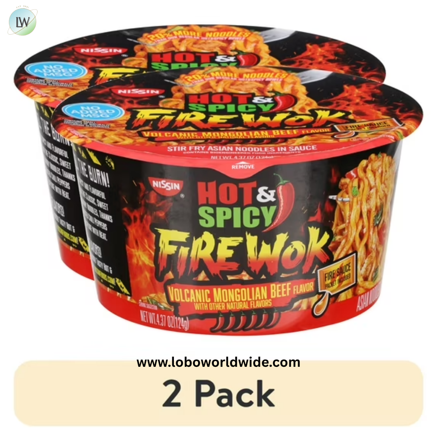 Nissin Foods Hot & Spicy Fire Wok Asian Noodles Soup Bowl, Shelf-Stable