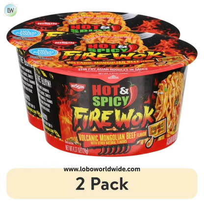 Nissin Foods Hot & Spicy Fire Wok Asian Noodles Soup Bowl, Shelf-Stable